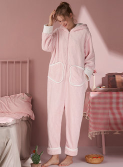 Coral Hooded Plus Size Cute Rabbit Pajama