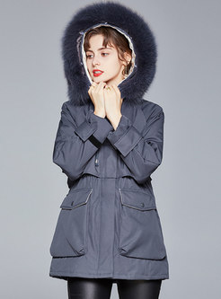 Removable Hooded Flap Pocket Straight Down Coat