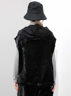 Black Plus Size Hooded Sleeveless Vest