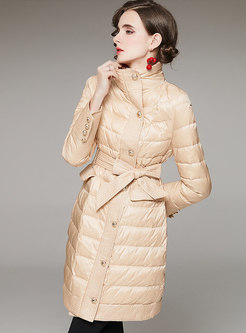 Long Sleeve A Line Mid-length Puffer Coat