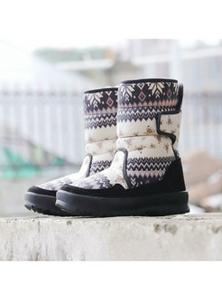 Rounded Toe Print Non-slip Short Boots