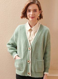 V-neck Single-breasted Cardigan With Pockets
