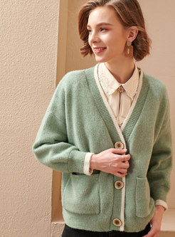 V-neck Single-breasted Cardigan With Pockets