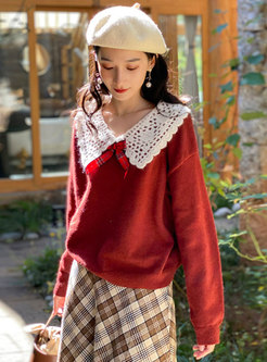 Lace Patchwork Pullover Sweet Sweater