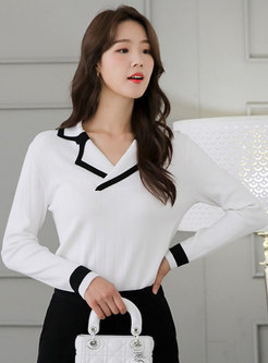 Notched Collar Long Sleeve Pullover Sweater