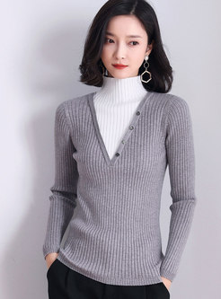 Turtleneck Color-blocked Pullover Sweater