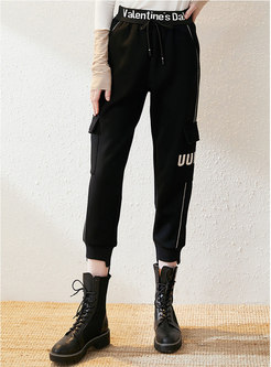 High Waisted Letter Print Cropped Pants