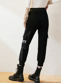 High Waisted Letter Print Cropped Pants