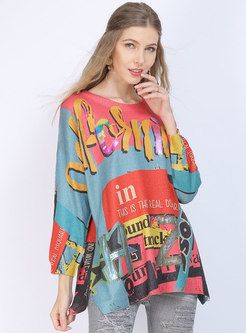 Plus Size Print Loose Pullover Sweater