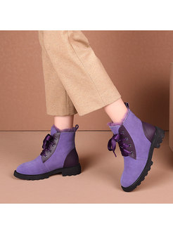 Rounded Toe Short Plush Ankle Boots