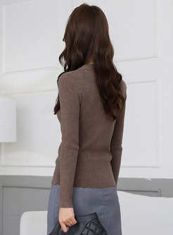 Solid Pullover Slim Ribbed Sweater
