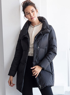 Solid Straight Mid-length Puffer Coat