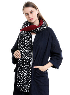 Color-blocked Polka Dot Faux Cashmere Scarf