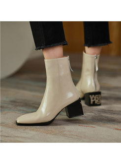 Patent Leather Chunky Heel Short Boots