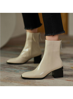 Patent Leather Chunky Heel Short Boots