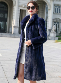 Lapel Straight Knee-length Faux Fur Coat