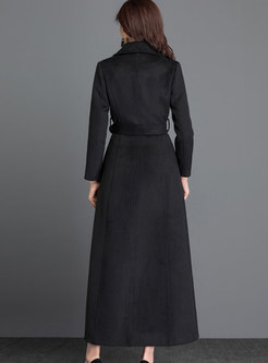 Black Lapel High Waisted A Line Overcoat