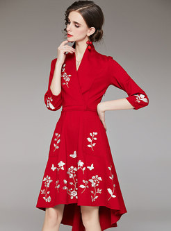 V-neck Embroidered High-low Cocktail Dress
