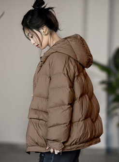 Hooded Flap Pocket Straight Down Jacket