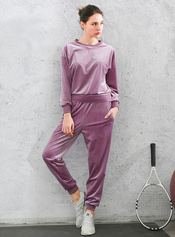 Solid Pullover Casual Velvet Pant Suits