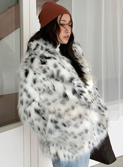 Lapel Leopard Straight Faux Fur Coat