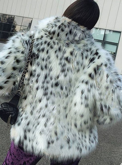 Lapel Leopard Straight Faux Fur Coat