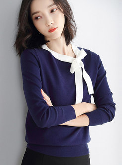Bowknot Color-blocked Pullover Sweater