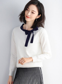 Bowknot Color-blocked Pullover Sweater