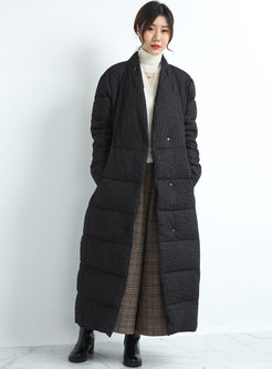 Black Single-breasted Straight Puffer Coat
