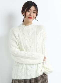 White Mock Neck Pullover Plus Size Sweater