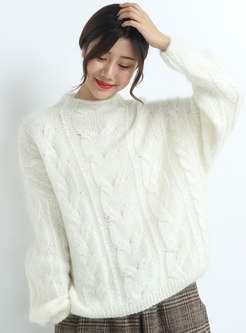 White Mock Neck Pullover Plus Size Sweater