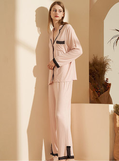 Color-blocked Lace Patchwork Loose Pajama Set