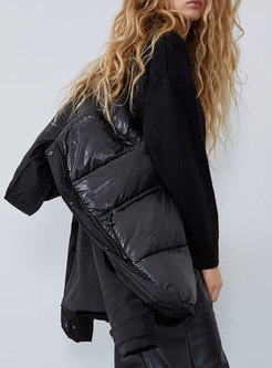 Black Straight Hooded Cotton Padded Coat