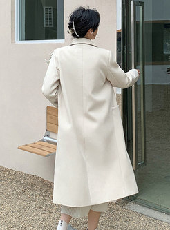 Notched Straight Double-breasted Solid Peacoat