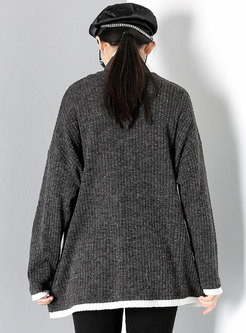 Color-blocked Turtleneck Plus Size Sweater