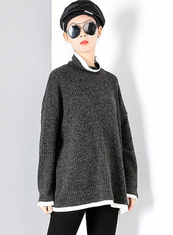 Color-blocked Turtleneck Plus Size Sweater