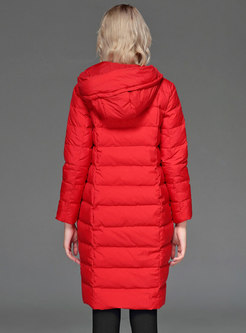 Hooded Embroidered Straight Puffer Coat