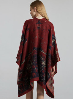 Red Jacquard Faux Cashmere Shawl Scarf