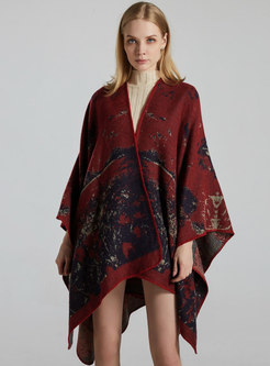 Red Jacquard Faux Cashmere Shawl Scarf
