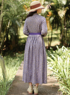  Long Sleeve Print Big Hem Maxi Dress