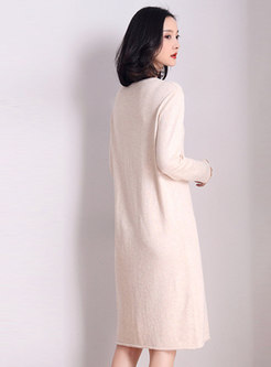 V-neck Knee-length Loose Sweater Dress