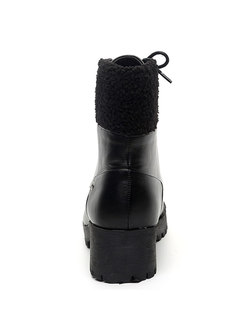 Rounded Toe Lambswool Patchwork Ankle Boots