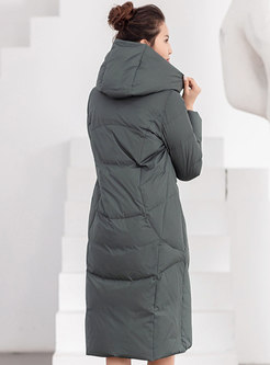 Hooded Straight Knee-length Down Coat