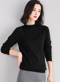 Mock Neck Pullover Loose Solid Sweater