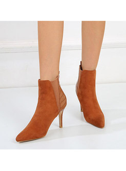 Pointed Toe PU Patchwork Flock Ankle Boots