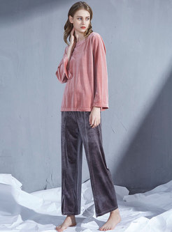 Long Sleeve High Waisted Velvet Pajama Set