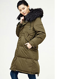 Hooded Straight Knee-length Puffer Coat