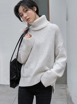 Turtleneck Loose Pullover Asymmetric Sweater