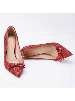 Pointed Toe Bowknot Sequin Party Heels