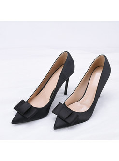 Pointed Toe Low-fronted Bowknot Heels